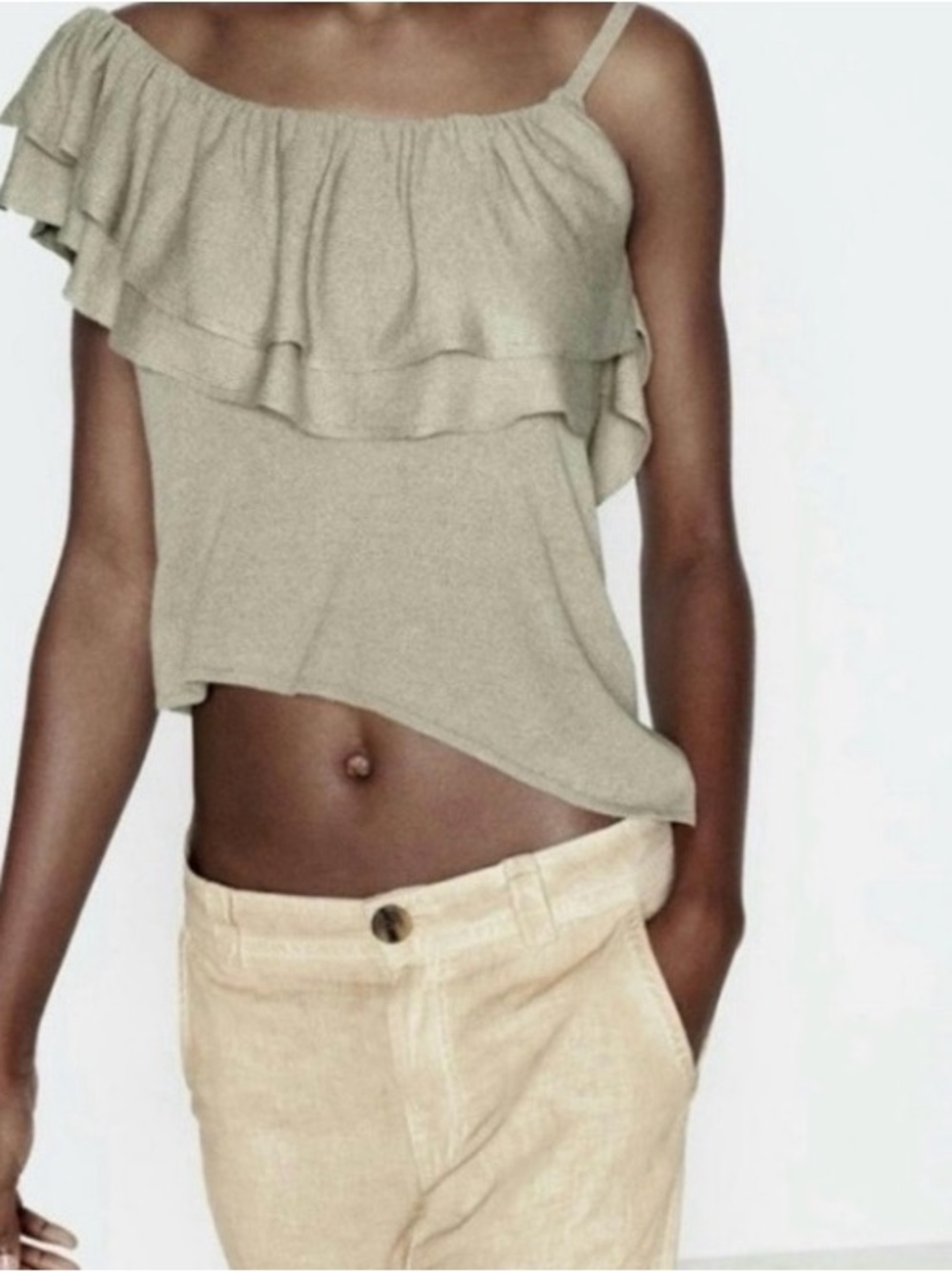 New Zara Ruffled One-Shoulder Tank Top
